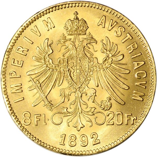 Austria Gold 8 Florin 20 Francs